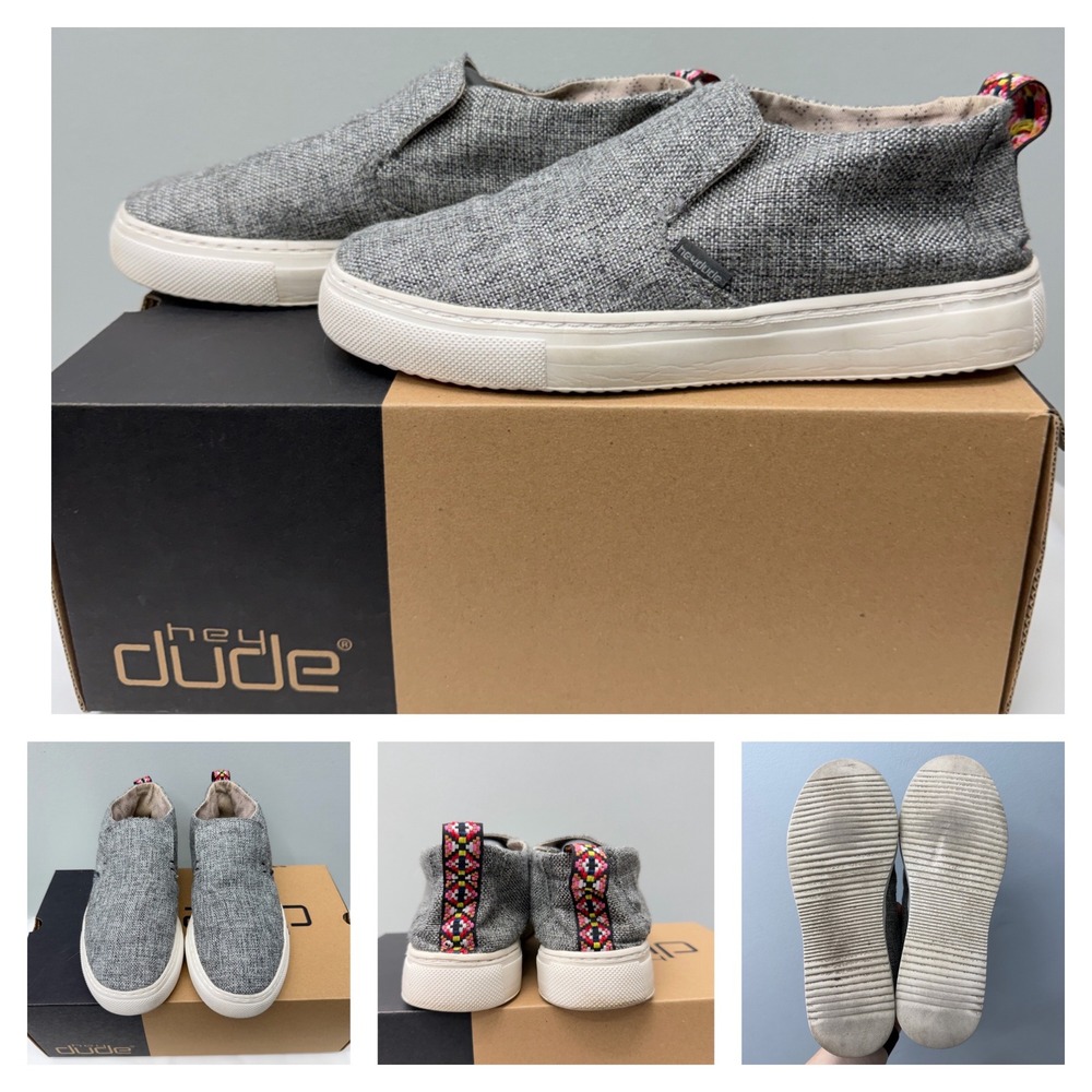 Hey Dude Peyton Linen Grey Black Slip On Shoes Womens 8 121793092 Low Top Loafer